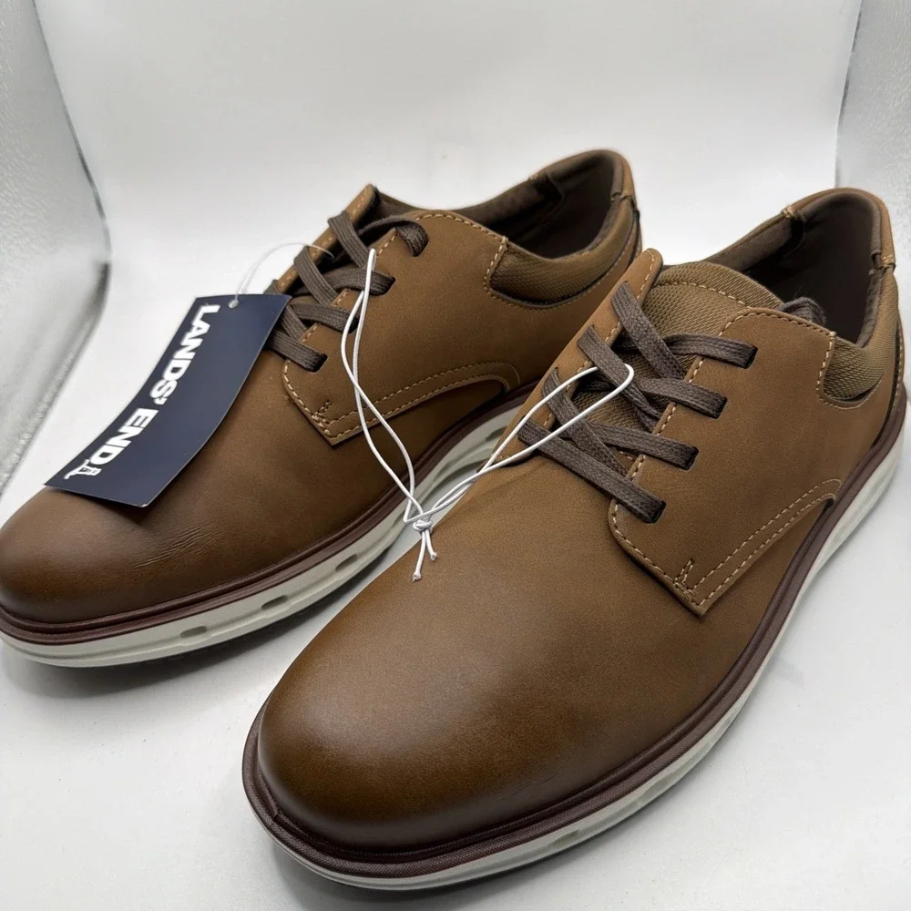 Lands End Sport Oxford Dark Tan And White Shoes. Size 9. New